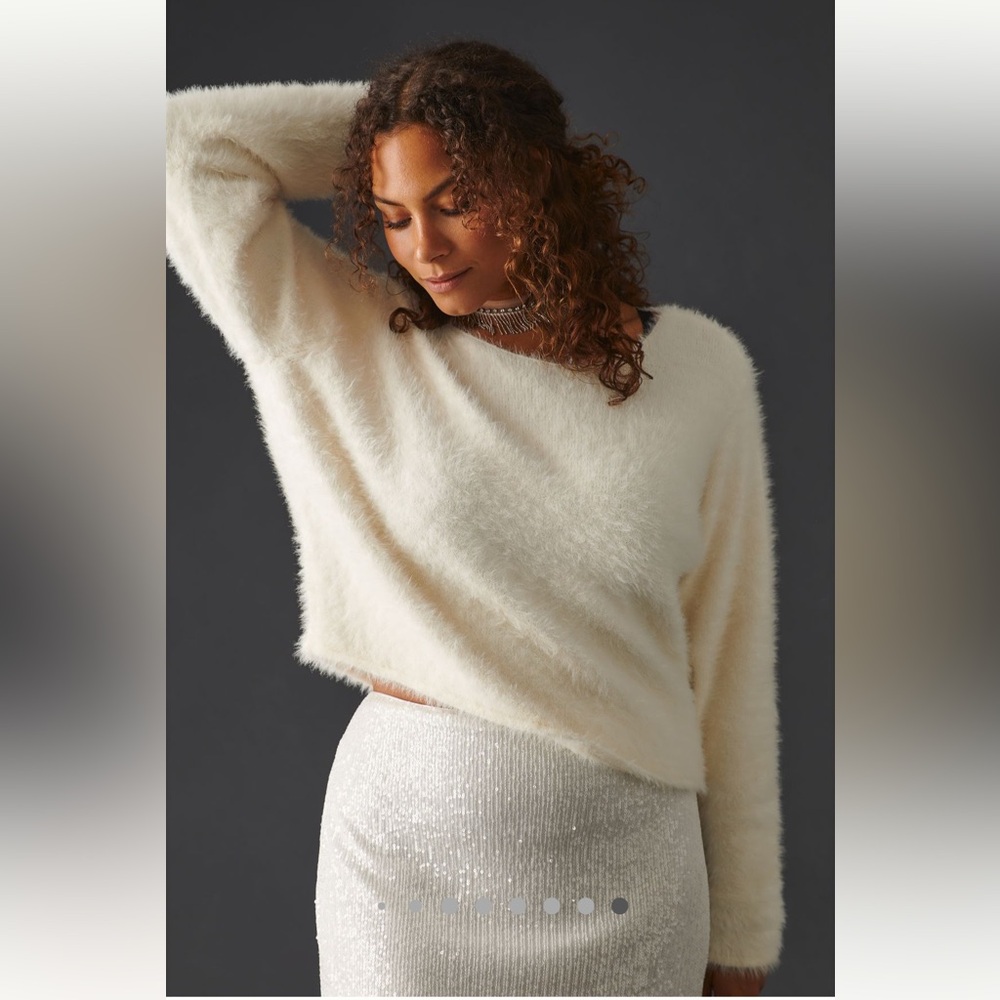 Pilcro Cream Fuzzy Crewneck Sweater
